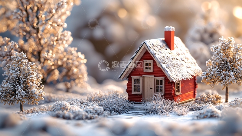 高清大图下载【趣麦麦图】冬季雪景小屋