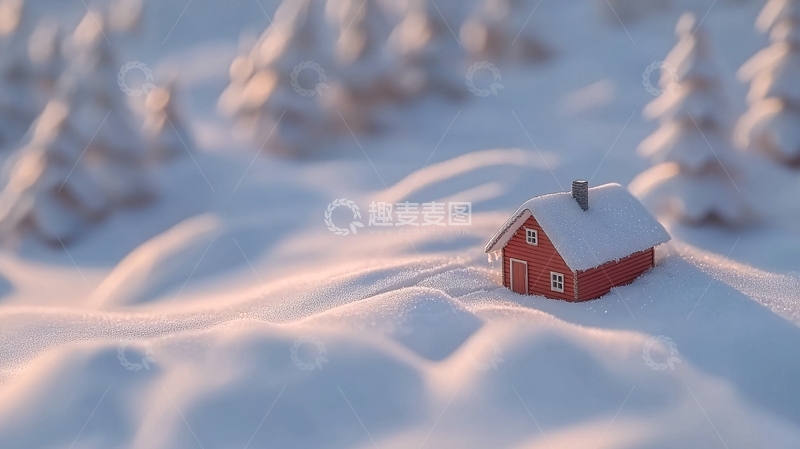 高清大图下载【趣麦麦图】雪地里的小红房