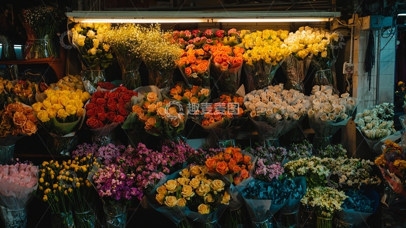 高清大图下载【趣麦麦图】鲜花摊位夜景