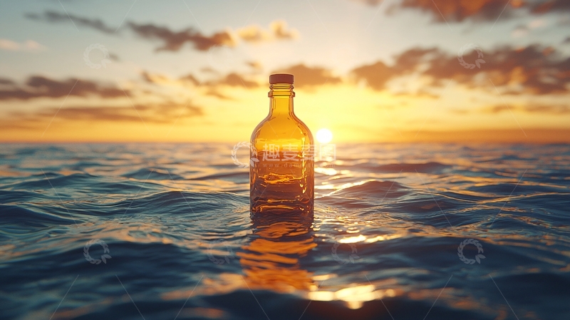 高清大图下载【趣麦麦图】瓶子在海上日落的倒影