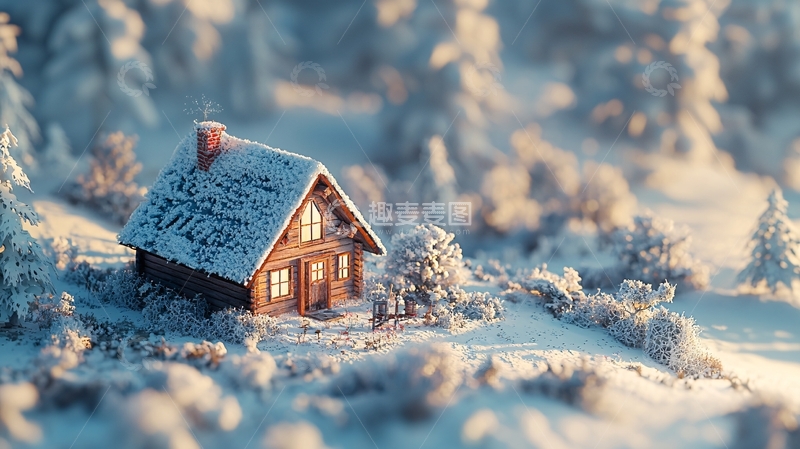 高清大图下载【趣麦麦图】雪景小屋