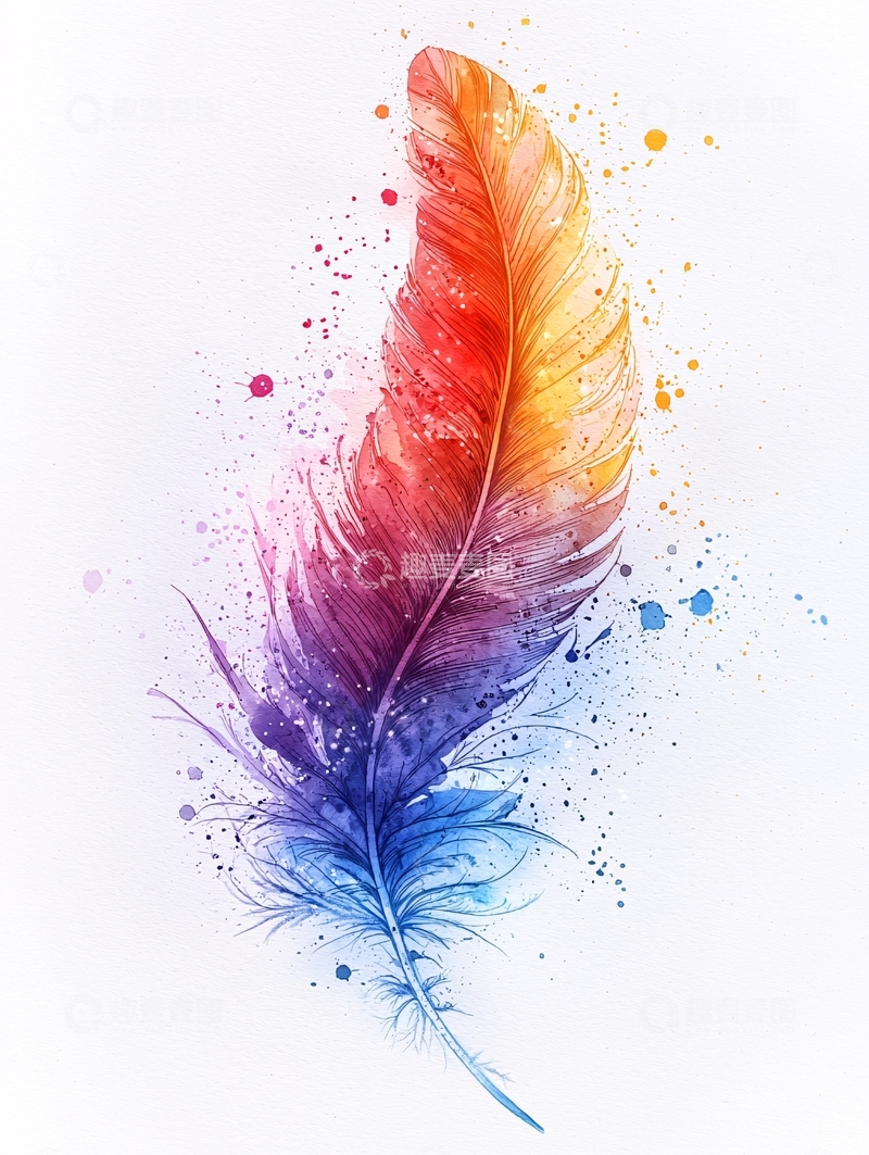 高清大图下载【趣麦麦图】彩色水彩羽毛