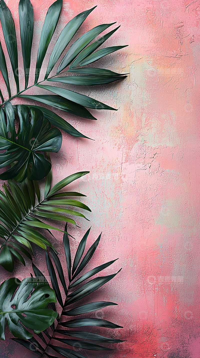高清大图下载【趣麦麦图】热带植物与粉色背景