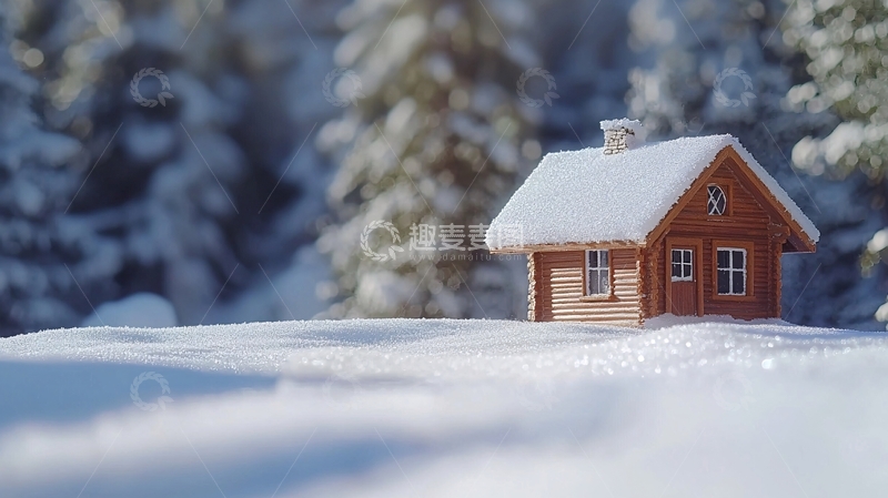 高清大图下载【趣麦麦图】雪地里的木屋