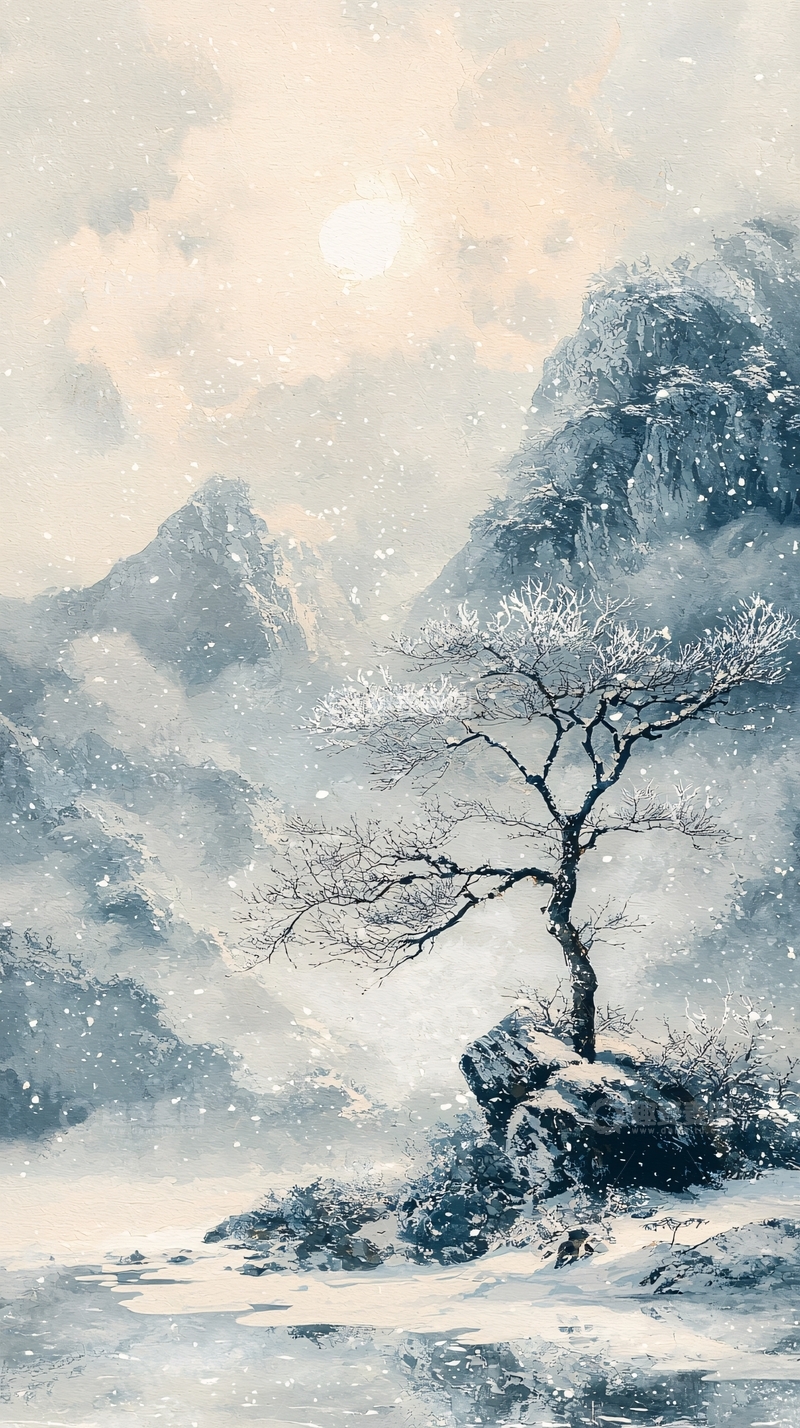 高清大图下载【趣麦麦图】冬日雪山孤树风景