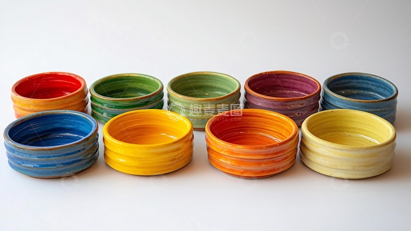 高清大图下载【趣麦麦图】彩虹色陶瓷小碗