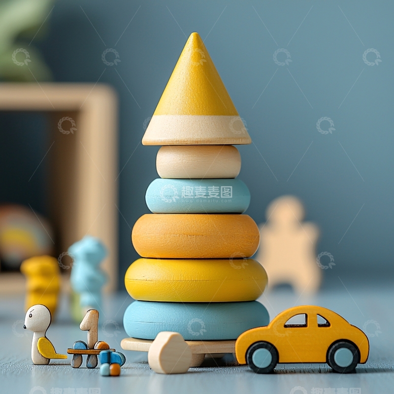 高清大图下载【趣麦麦图】彩色木制玩具堆叠塔