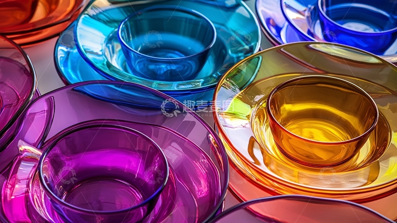 高清大图下载【趣麦麦图】彩色透明塑料碗碟