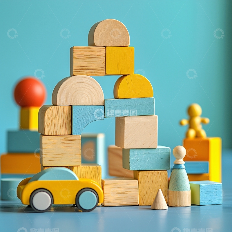 高清大图下载【趣麦麦图】彩色木制积木玩具