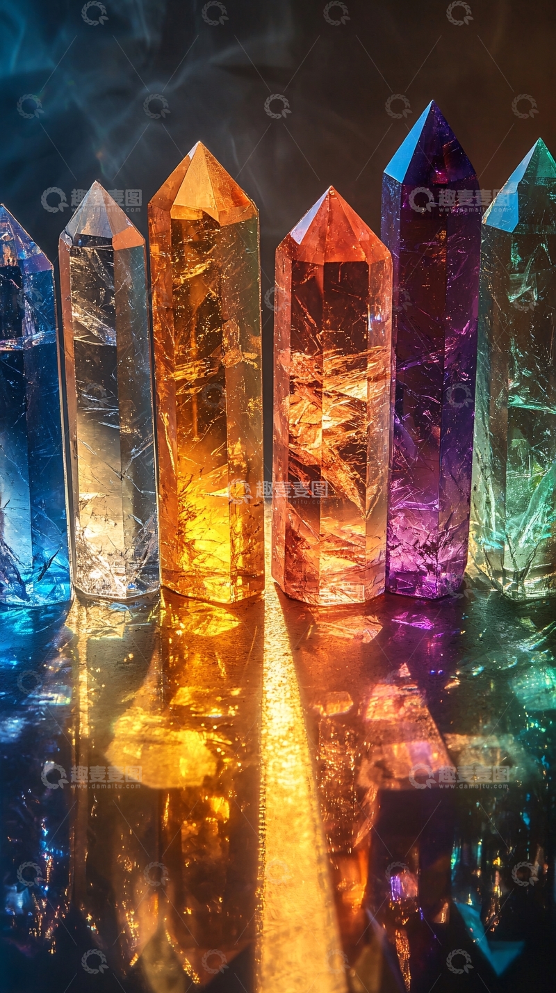 高清大图下载【趣麦麦图】彩色水晶柱排成一列