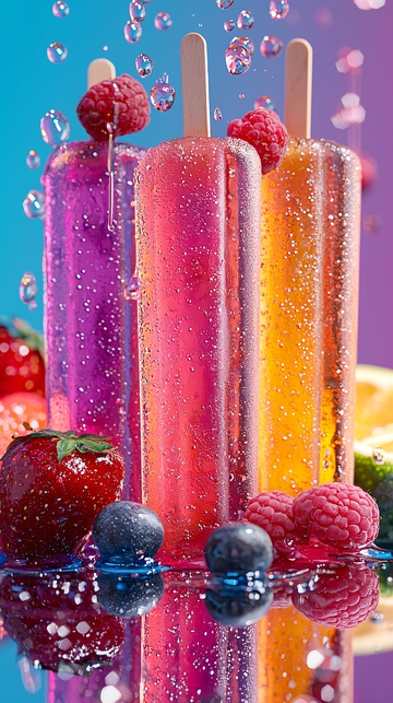 彩色冰棒和水果静物
