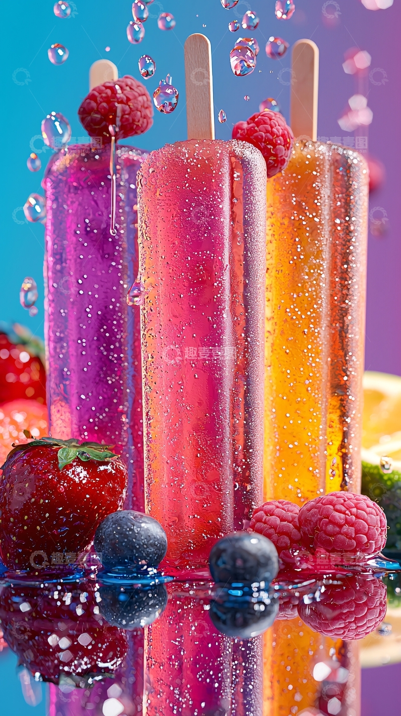 高清大图下载【趣麦麦图】彩色冰棒和水果静物