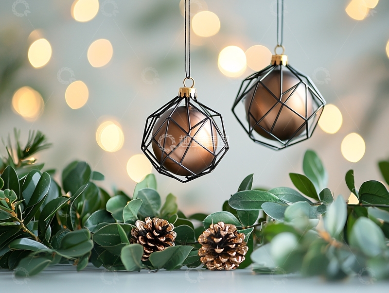 高清大图下载【趣麦麦图】金属几何圣诞球