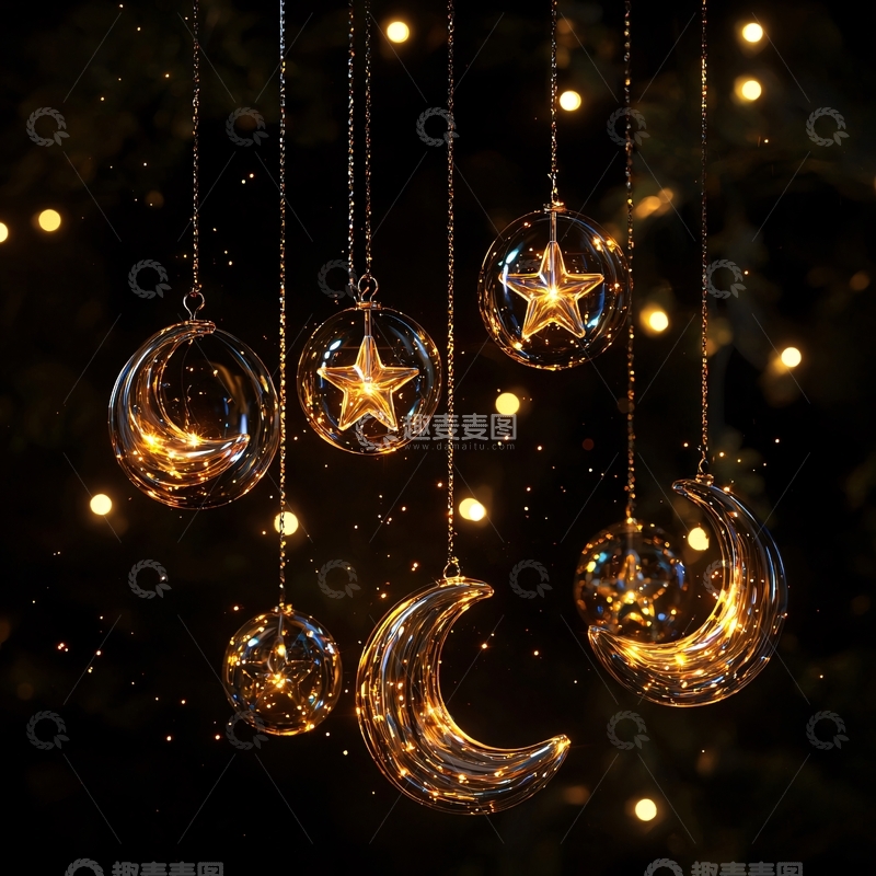 高清大图下载【趣麦麦图】金色星月玻璃球