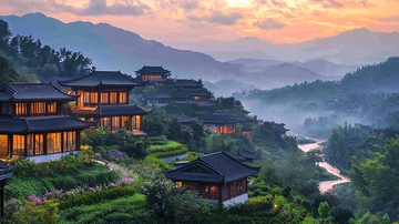 依山而建的徽派建筑