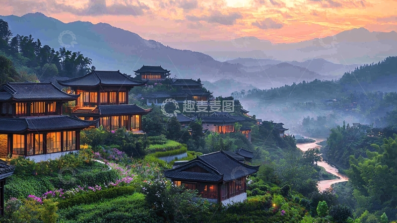 高清大图下载【趣麦麦图】依山而建的徽派建筑