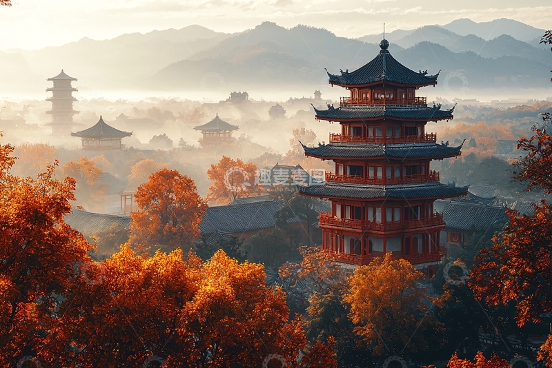 高清大图下载【趣麦麦图】秋日古建筑群