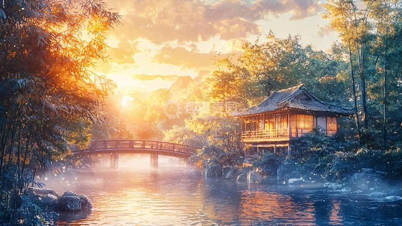 高清大图下载【趣麦麦图】阳光下的日式房屋