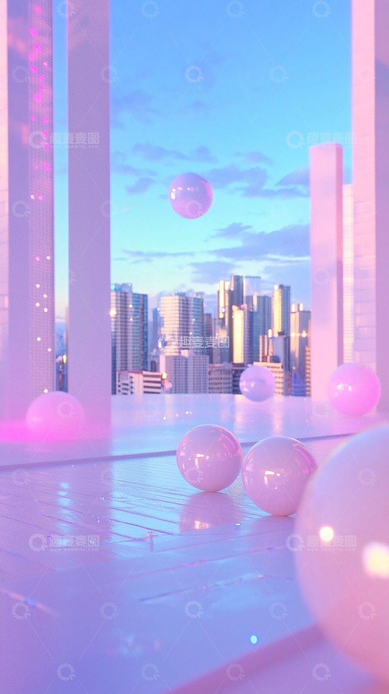 高清大图下载【趣麦麦图】粉色梦幻都市夜景