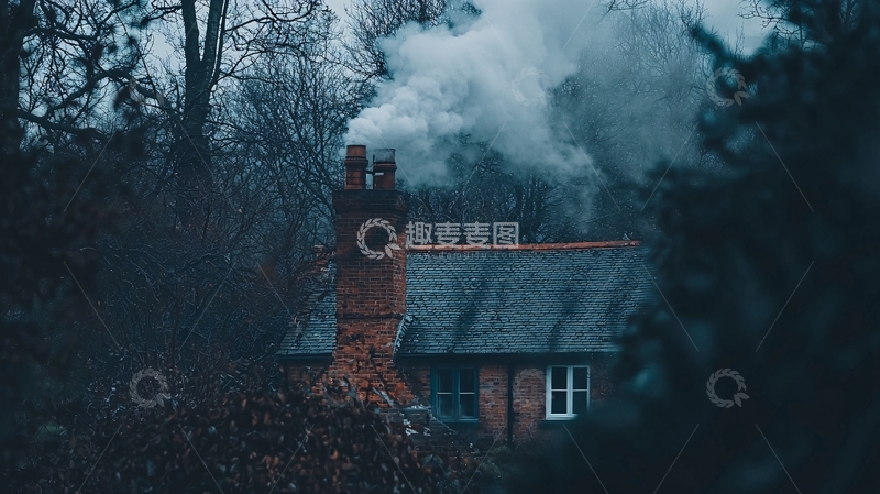 高清大图下载【趣麦麦图】森林小屋炊烟袅袅