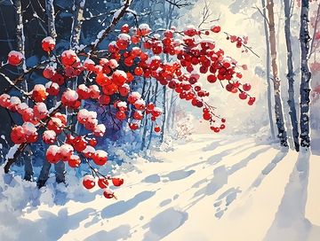 冬日雪地红果枝条