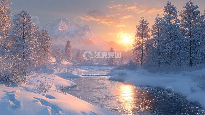 高清大图下载【趣麦麦图】冬季雪景日出