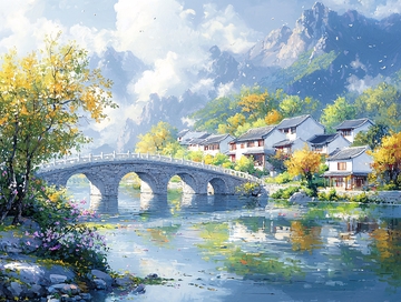 水墨江南小镇风景画