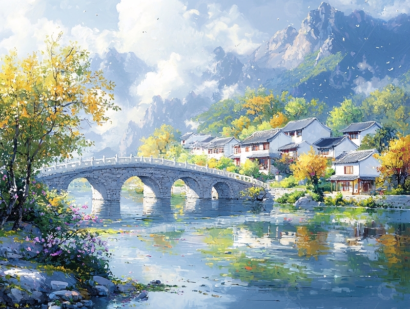 高清大图下载【趣麦麦图】水墨江南小镇风景画