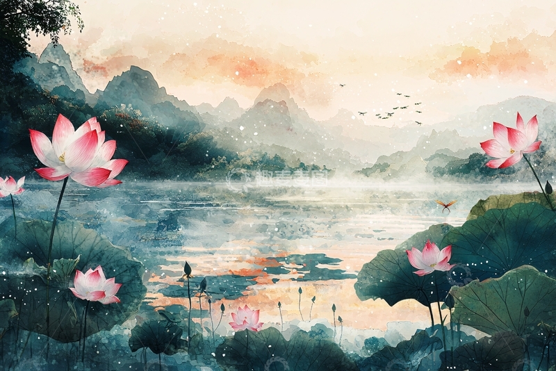 高清大图下载【趣麦麦图】水墨画荷花