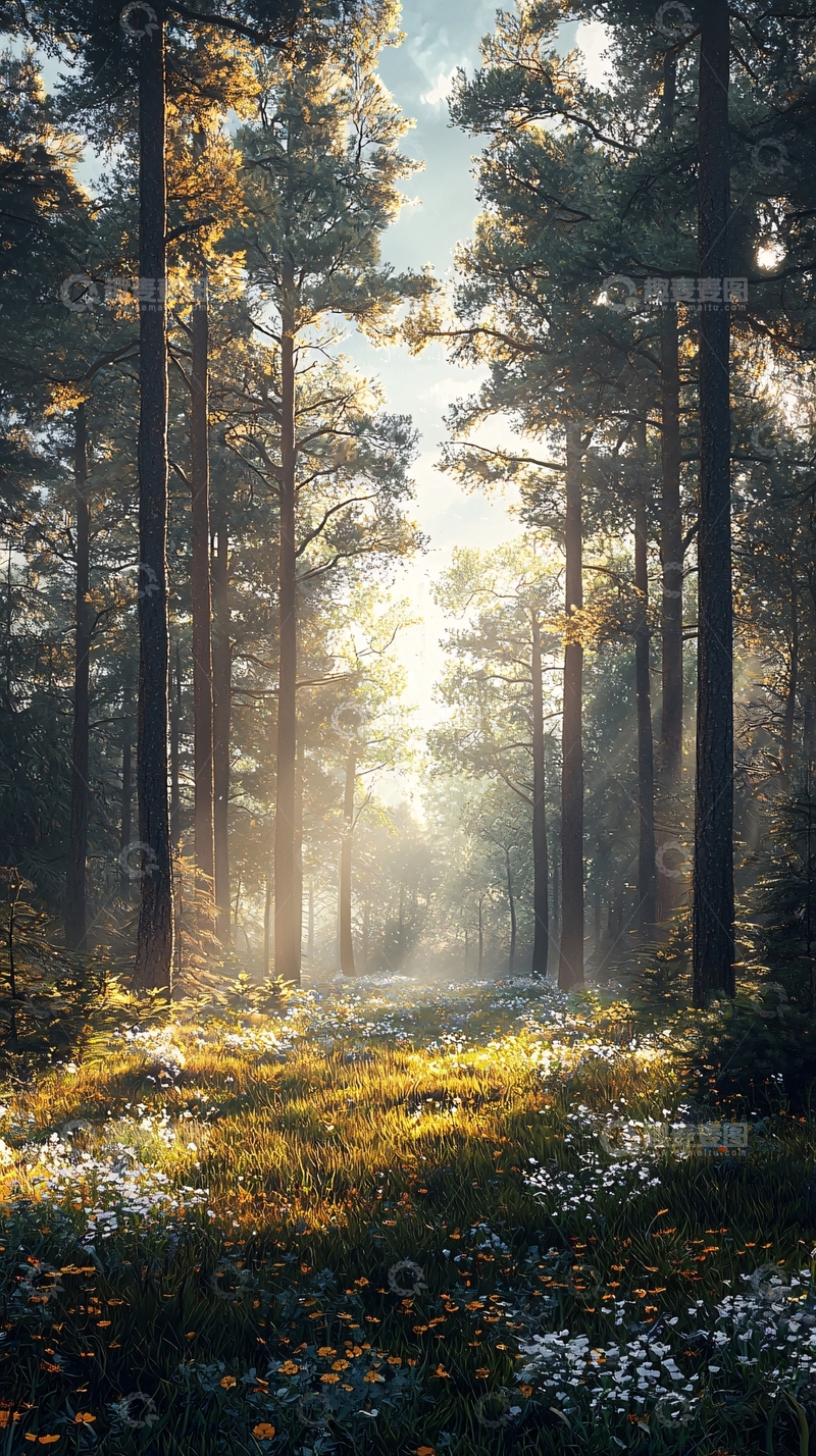 高清大图下载【趣麦麦图】阳光穿透森林的清新