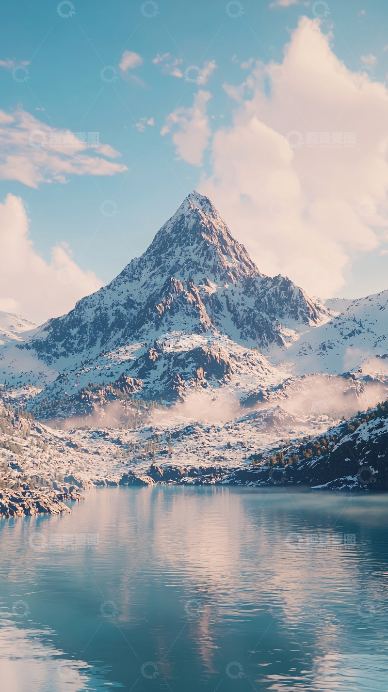 高清大图下载【趣麦麦图】雪山湖泊倒影
