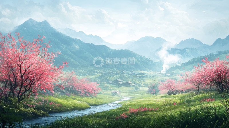 高清大图下载【趣麦麦图】梦幻山水桃林