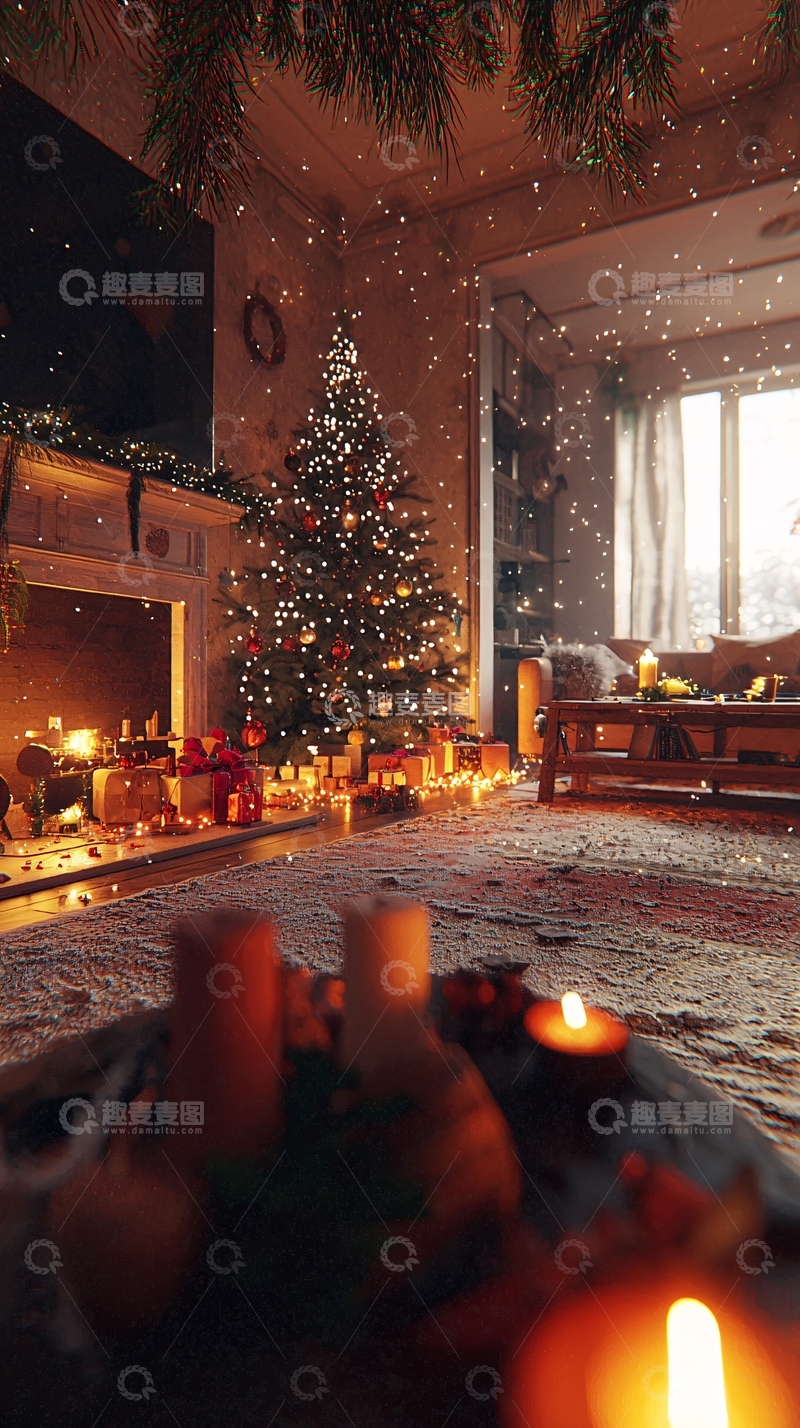 高清大图下载【趣麦麦图】温馨圣诞节客厅场景