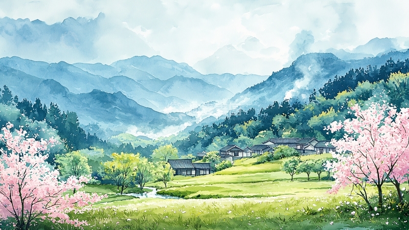 高清大图下载【趣麦麦图】水墨画山水田园风光