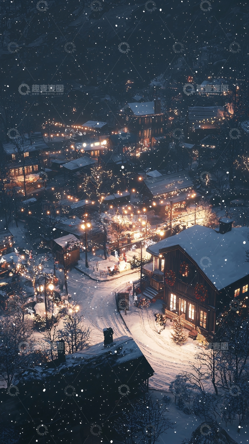 高清大图下载【趣麦麦图】雪夜小镇