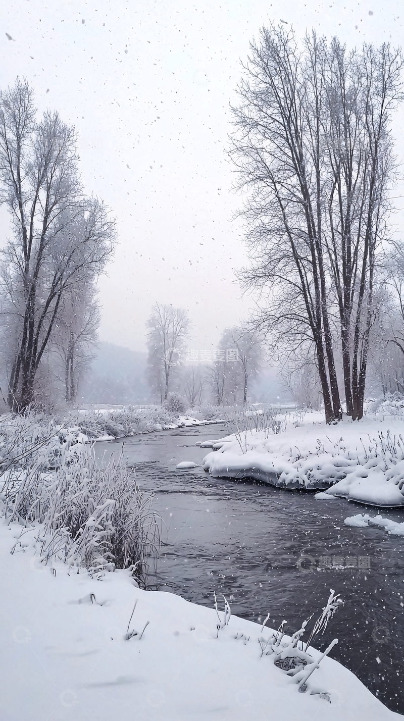高清大图下载【趣麦麦图】雪景河流