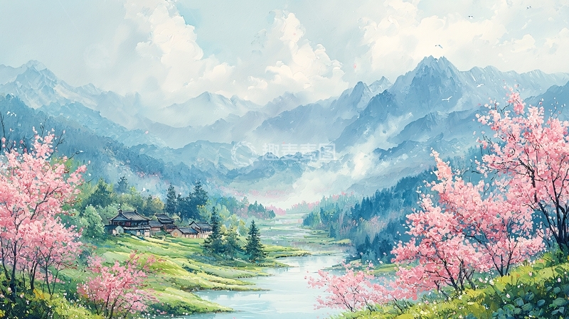 高清大图下载【趣麦麦图】春意盎然的山水画