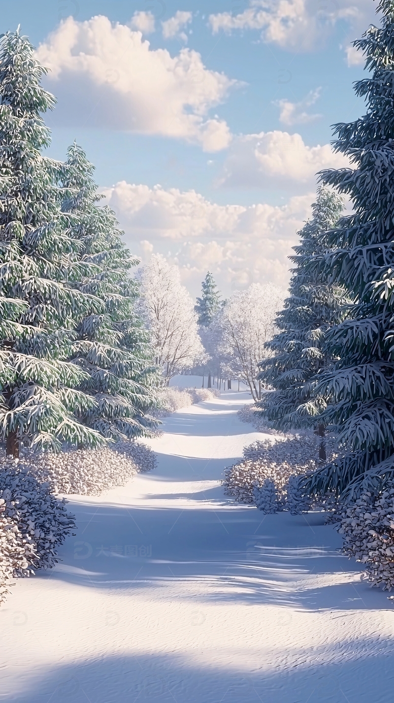 高清大图下载【趣麦麦图】雪地森林小路