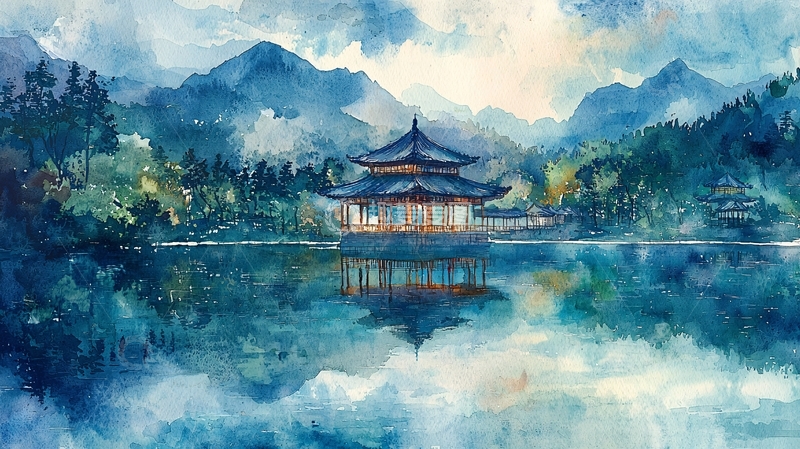 高清大图下载【趣麦麦图】水墨画风的亭台楼阁