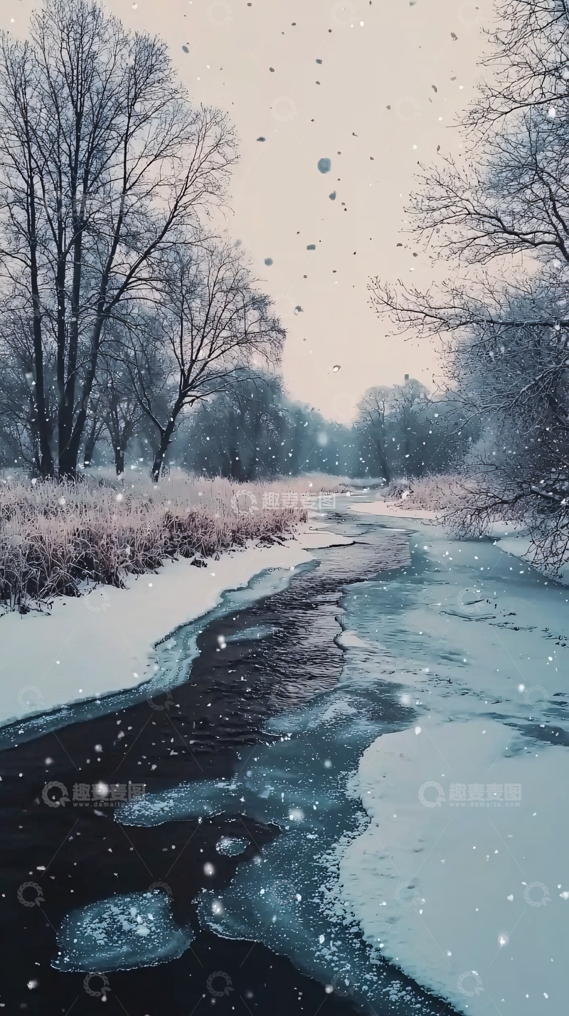 高清大图下载【趣麦麦图】冬日河流雪景