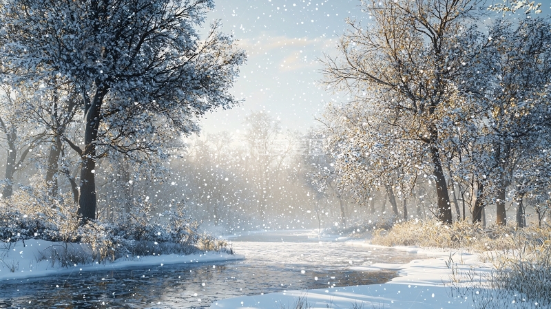 高清大图下载【趣麦麦图】雪景森林河流