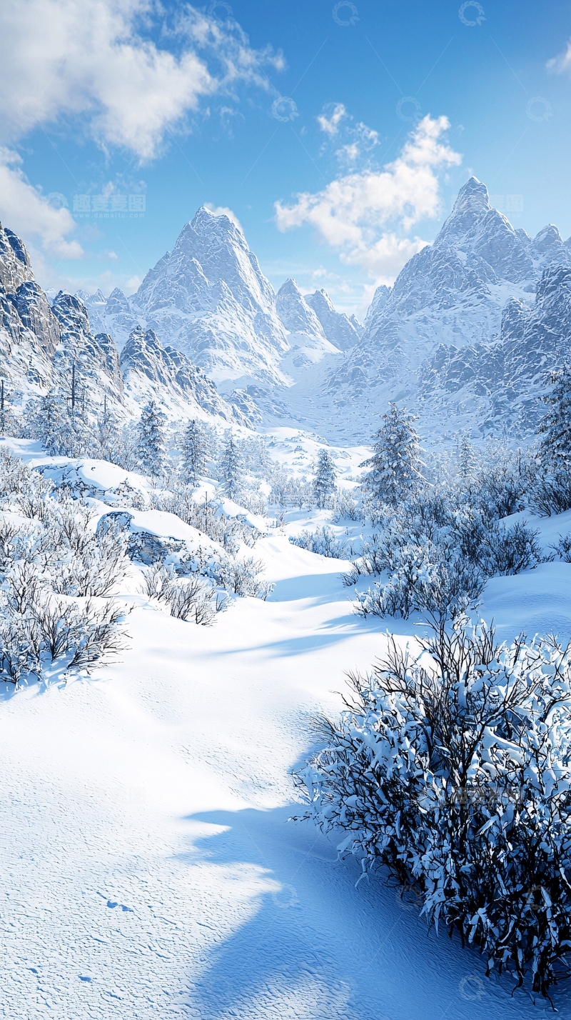 高清大图下载【趣麦麦图】雪山峡谷冬季风光