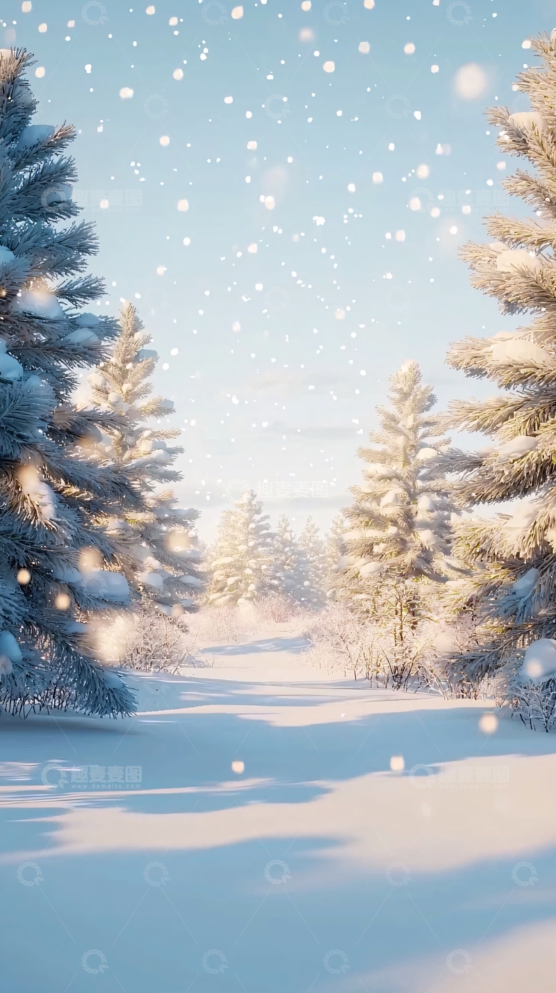 高清大图下载【趣麦麦图】冬日雪景森林小路