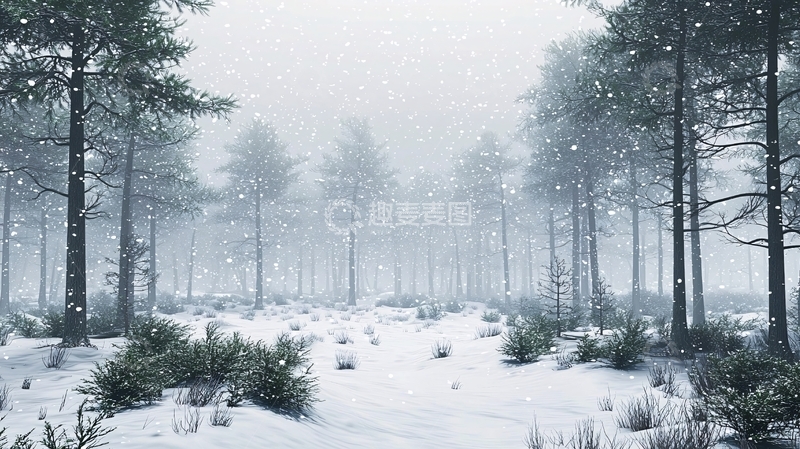 高清大图下载【趣麦麦图】下雪的松树林