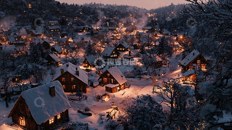 高清大图下载【趣麦麦图】雪夜小镇