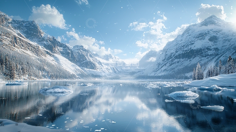 高清大图下载【趣麦麦图】冰雪覆盖的山脉倒映在平静的湖面