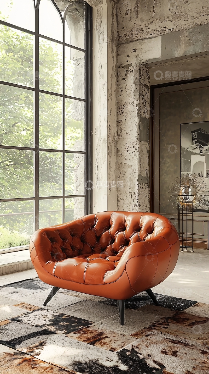 高清大图下载【趣麦麦图】棕色皮质单人沙发