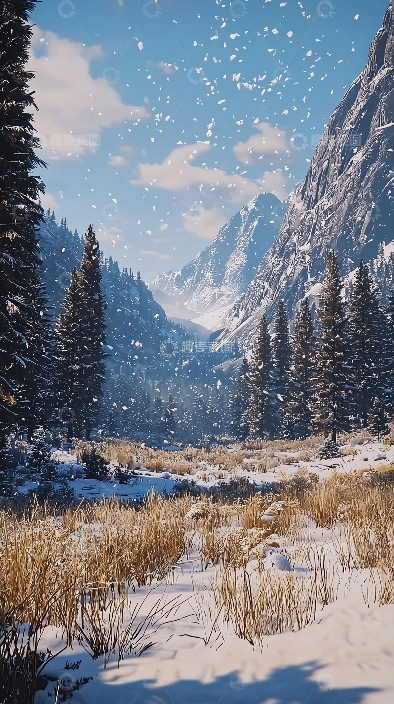 高清大图下载【趣麦麦图】雪山峡谷冬季风光
