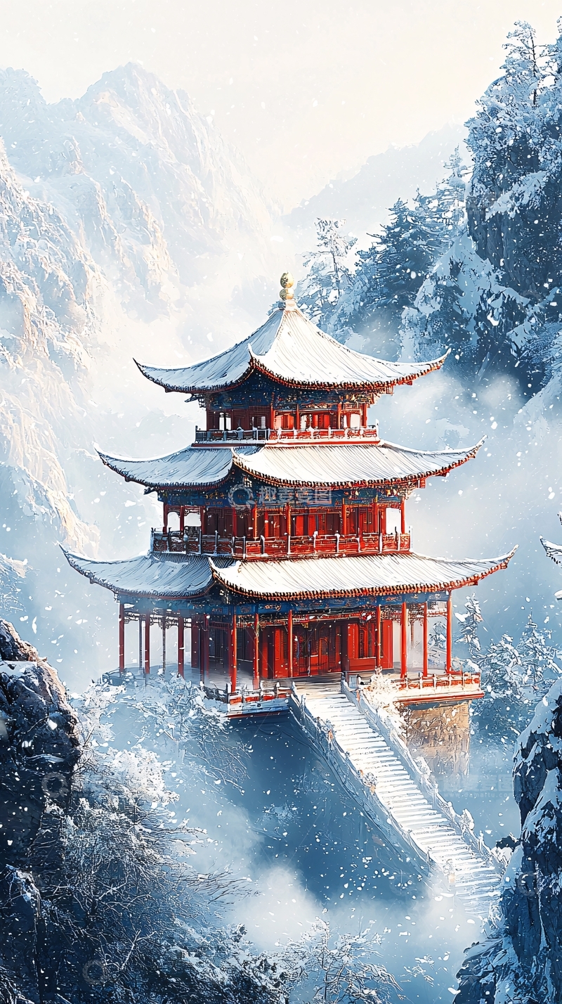 高清大图下载【趣麦麦图】雪山红寺庙