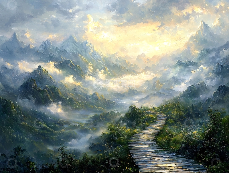 高清大图下载【趣麦麦图】山间云雾缭绕的风景